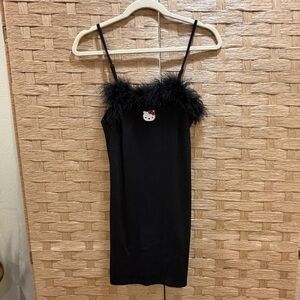 Dolls Kill X Hello Kitty Black Dress with Faux Fur Trim Size M NWOT RARE!!!